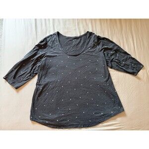 Lane Bryant Foil Dot Scoop Neck Tee 3/4 Sleeve Gray 18/20